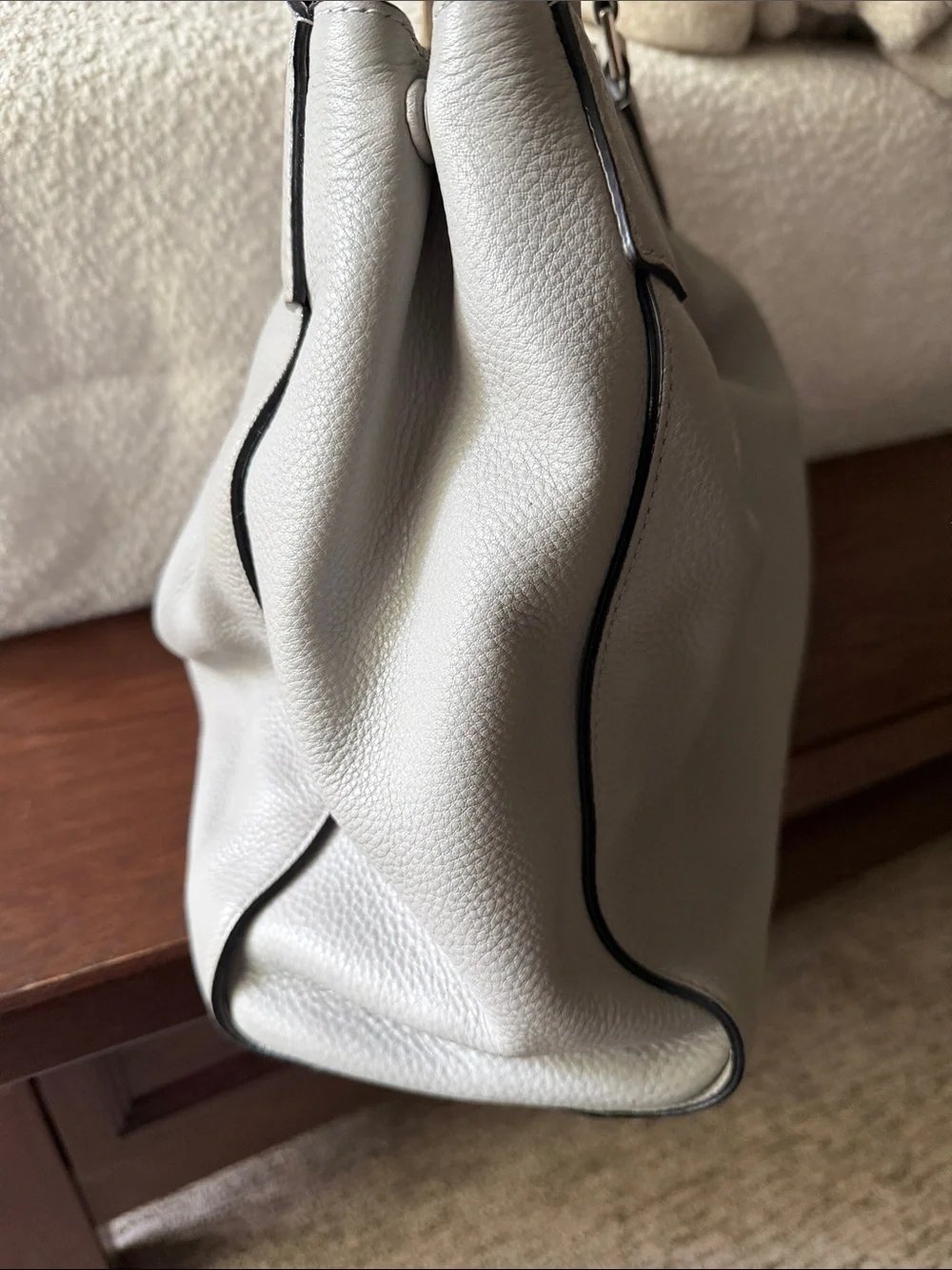 Kate Spade Light Gray Pebbled Leather Shoulder Bag with Buckle